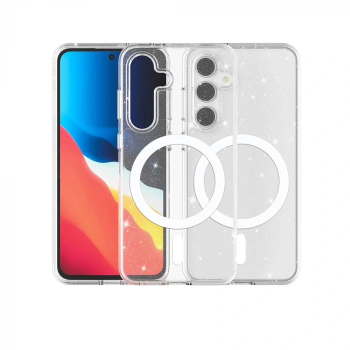 Galaxy S24 FE Kılıf M-safe Şarj Özellikli Parlayan Simli Saydam Renkli Zore Allstar Kapak