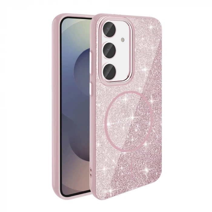 Galaxy S24 FE Kılıf M-safe Şarj Özellikli Parlayan Simli Zore Okso Kapak