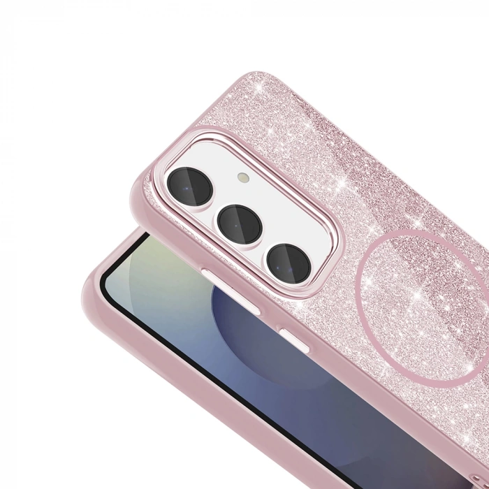 Galaxy S24 FE Kılıf M-safe Şarj Özellikli Parlayan Simli Zore Okso Kapak