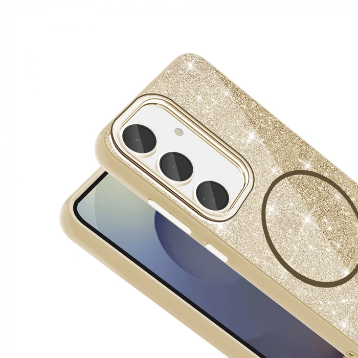 Galaxy S24 FE Kılıf M-safe Şarj Özellikli Parlayan Simli Zore Okso Kapak