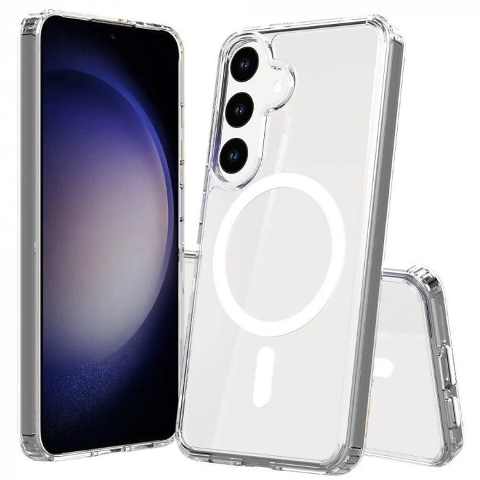 Galaxy S24 FE Kılıf M-safe Şarj Özellikli Şeffaf Sert PC Zore Embos Kapak