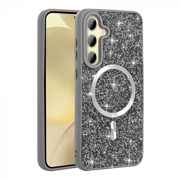 Galaxy S24 FE Kılıf Pırlanta Tasarımlı M-safe Şarj Özellikli Zore Mozaik Silikon Kapak