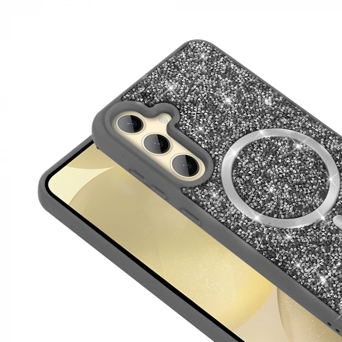 Galaxy S24 FE Kılıf Pırlanta Tasarımlı M-safe Şarj Özellikli Zore Mozaik Silikon Kapak