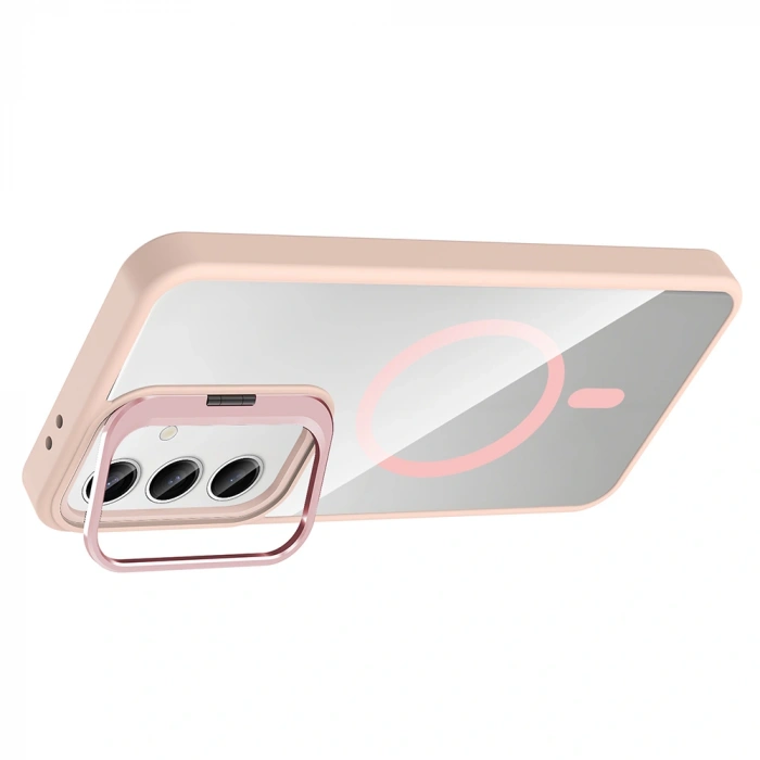 Galaxy S24 FE Kılıf Standlı ve Kamera Lens Hediyeli M-Safe Şarj Özellikli Zore Etro Kapak