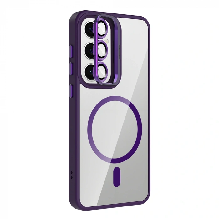 Galaxy S24 Kılıf Standlı ve Kamera Lens Hediyeli M-Safe Şarj Özellikli Zore Etro Kapak