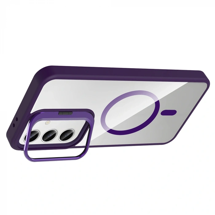 Galaxy S24 Kılıf Standlı ve Kamera Lens Hediyeli M-Safe Şarj Özellikli Zore Etro Kapak