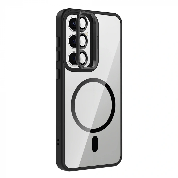 Galaxy S24 Kılıf Standlı ve Kamera Lens Hediyeli M-Safe Şarj Özellikli Zore Etro Kapak