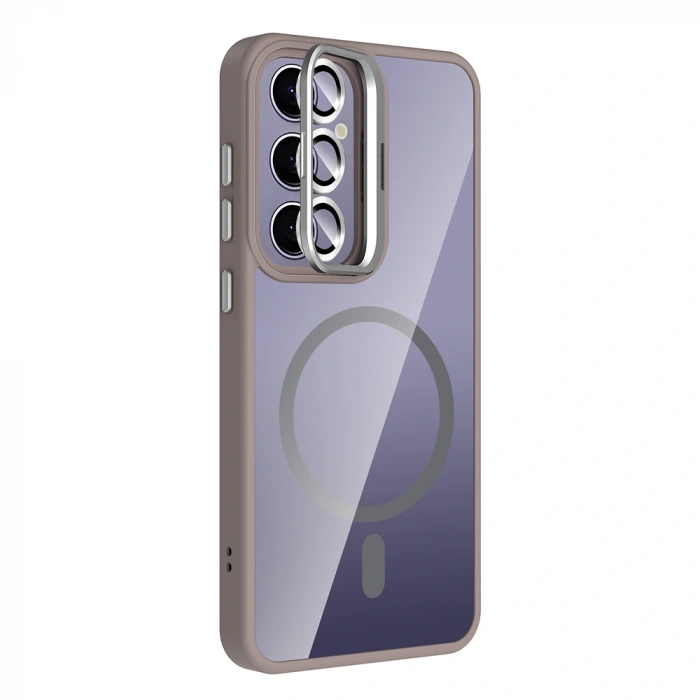 Galaxy S24 Plus Kılıf Standlı ve Kamera Lens Hediyeli M-Safe Şarj Özellikli Zore Etro Kapak