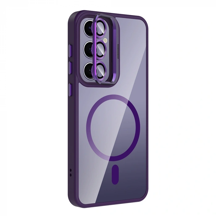 Galaxy S24 Plus Kılıf Standlı ve Kamera Lens Hediyeli M-Safe Şarj Özellikli Zore Etro Kapak