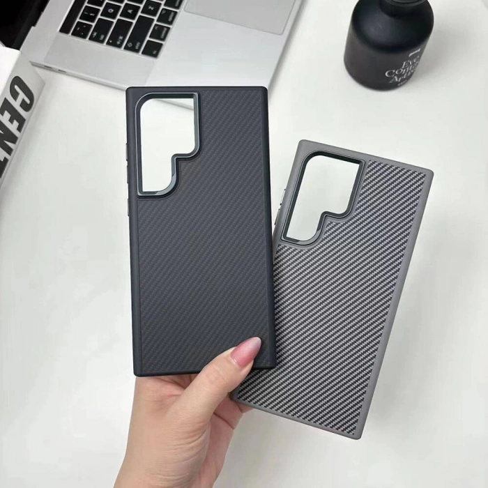 Galaxy S24 Ultra Kılıf M-safe Şarj Özellikli Karbon Fiber Görünümlü Zore Troy Kapak