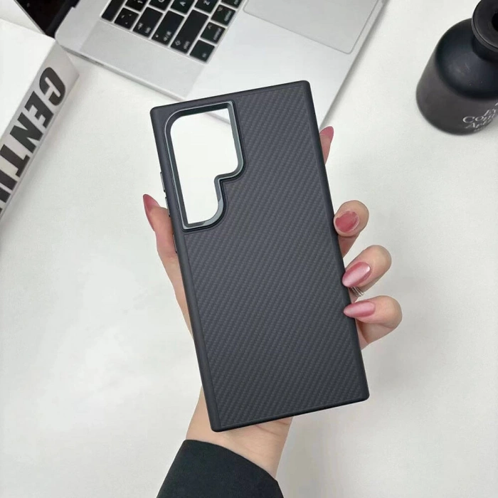 Galaxy S24 Ultra Kılıf M-safe Şarj Özellikli Karbon Fiber Görünümlü Zore Troy Kapak