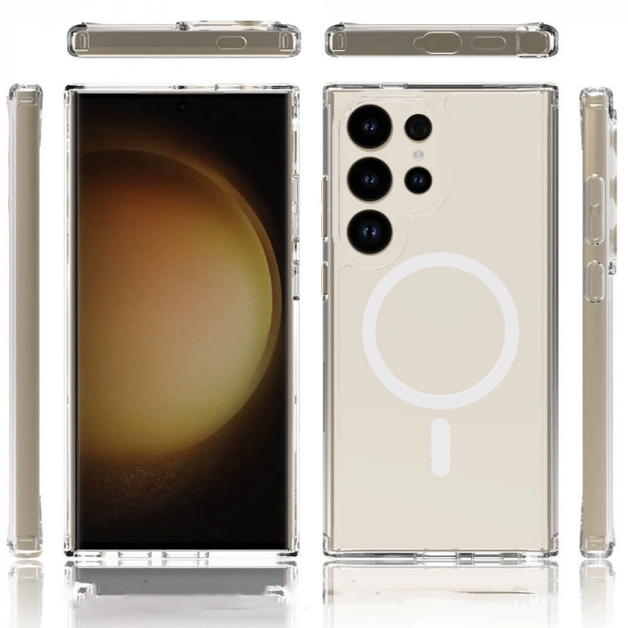 Galaxy S24 Ultra Kılıf M-safe Şarj Özellikli Şeffaf Sert PC Zore Embos Kapak