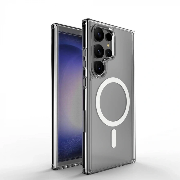 Galaxy S24 Ultra Kılıf M-safe Şarj Özellikli Şeffaf Sert PC Zore Embos Kapak