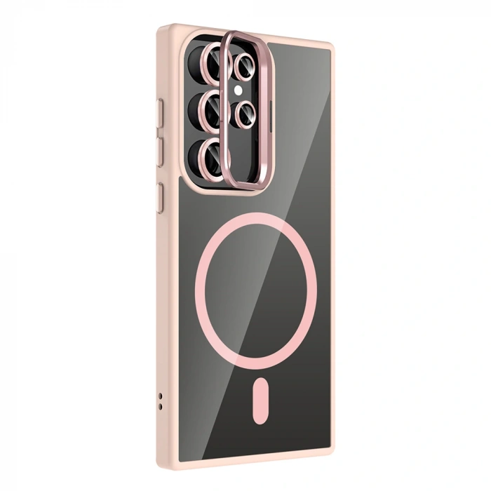 Galaxy S24 Ultra Kılıf Standlı ve Kamera Lens Hediyeli M-Safe Şarj Özellikli Zore Etro Kapak