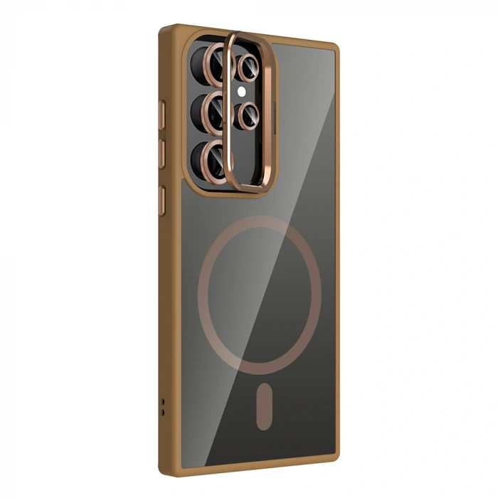 Galaxy S24 Ultra Kılıf Standlı ve Kamera Lens Hediyeli M-Safe Şarj Özellikli Zore Etro Kapak