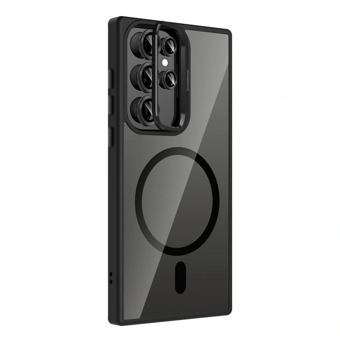 Galaxy S24 Ultra Kılıf Standlı ve Kamera Lens Hediyeli M-Safe Şarj Özellikli Zore Etro Kapak