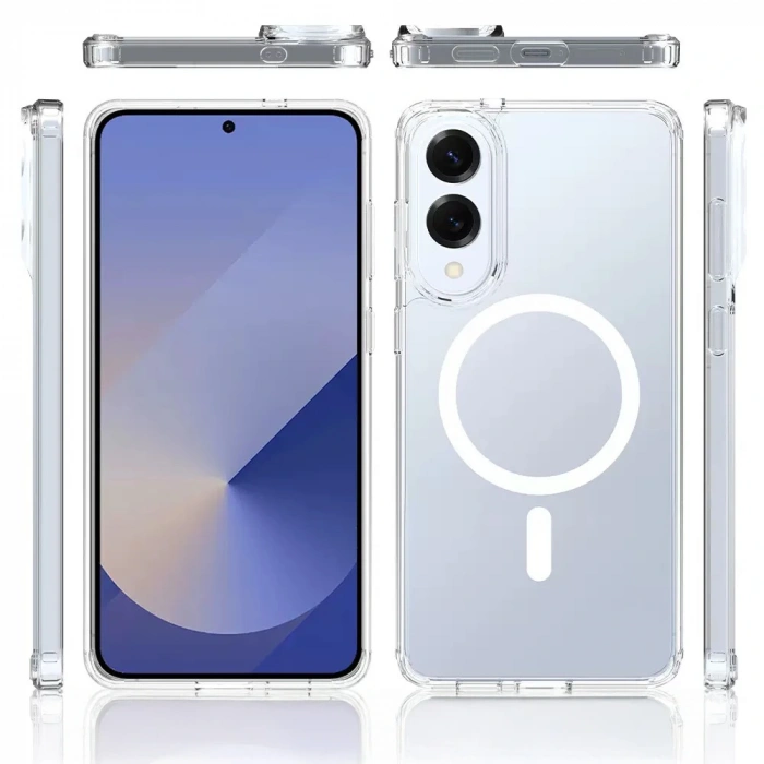 Galaxy S25 Edge Kılıf M-safe Şarj Özellikli Şeffaf Sert PC Zore Embos Kapak