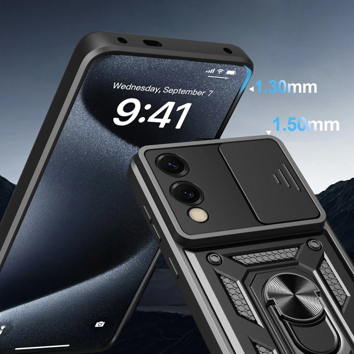 Galaxy S25 Edge Kılıf Magnetik Standlı Kamera Korumalı Zore Sürgülü Vega Kapak