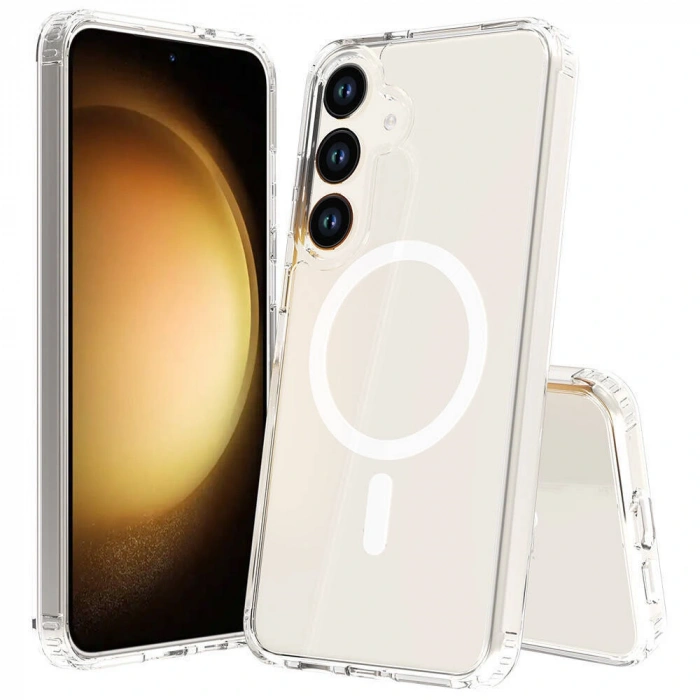 Galaxy S25 FE Kılıf M-safe Şarj Özellikli Şeffaf Sert PC Zore Embos Kapak