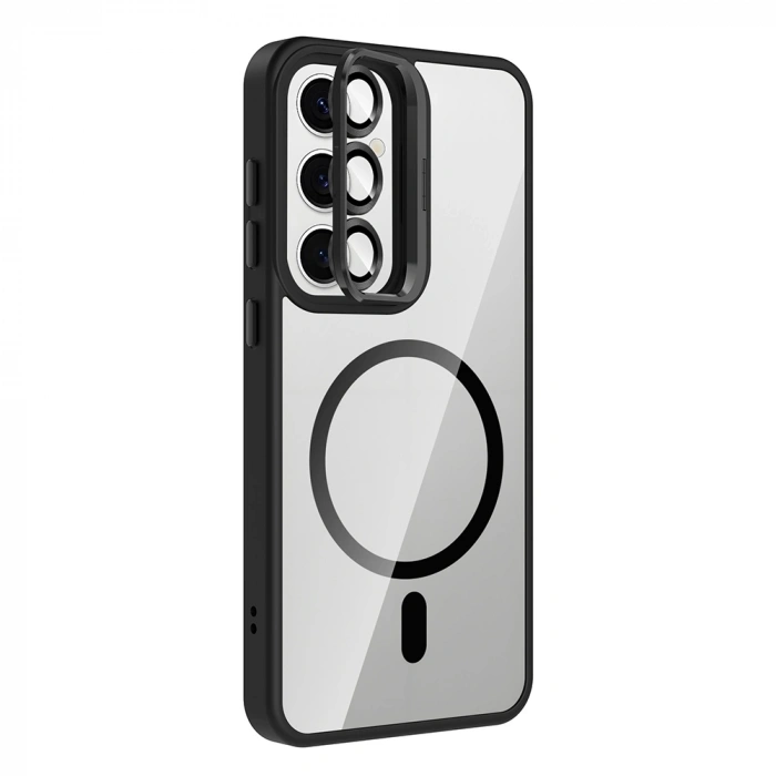 Galaxy S25 FE Kılıf Standlı ve Kamera Lens Hediyeli M-Safe Şarj Özellikli Zore Etro Kapak