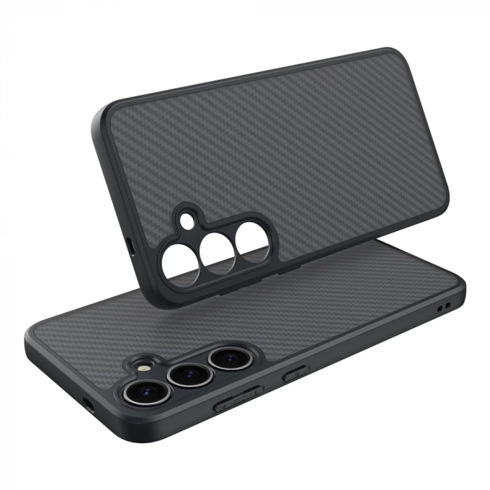 Galaxy S25 Kılıf M-safe Şarj Özellikli Karbon Fiber Tasarımlı Zore Elnino Kapak