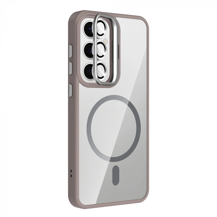 Galaxy S25 Kılıf Standlı ve Kamera Lens Hediyeli M-Safe Şarj Özellikli Zore Etro Kapak