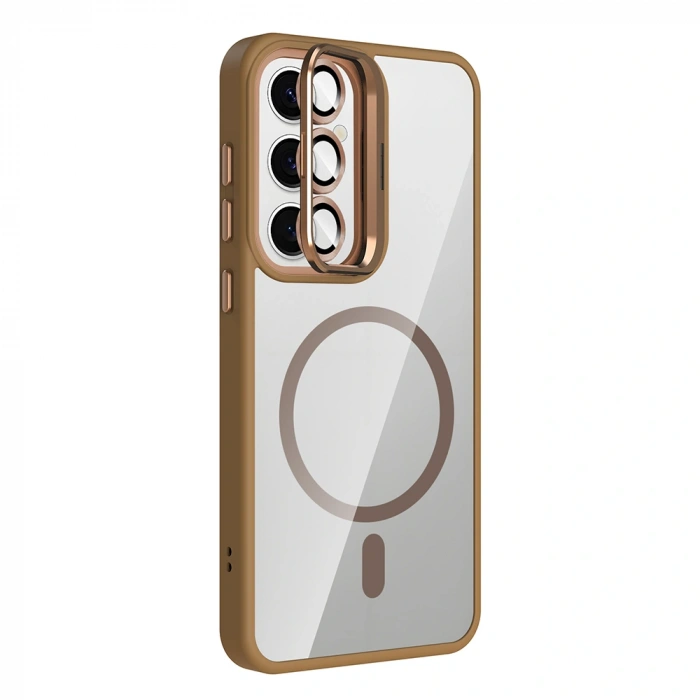 Galaxy S25 Kılıf Standlı ve Kamera Lens Hediyeli M-Safe Şarj Özellikli Zore Etro Kapak