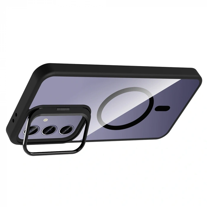 Galaxy S25 Plus Kılıf Standlı ve Kamera Lens Hediyeli M-Safe Şarj Özellikli Zore Etro Kapak