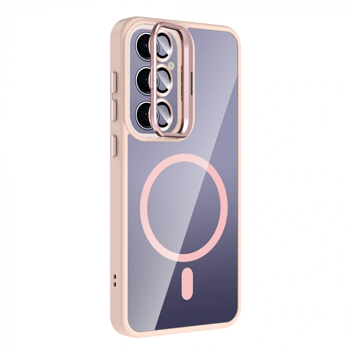 Galaxy S25 Plus Kılıf Standlı ve Kamera Lens Hediyeli M-Safe Şarj Özellikli Zore Etro Kapak