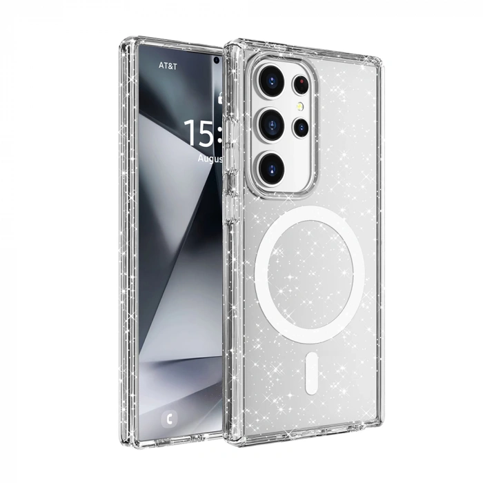 Galaxy S25 Ultra Kılıf M-safe Şarj Özellikli Parlayan Simli Saydam Renkli Zore Allstar Kapak