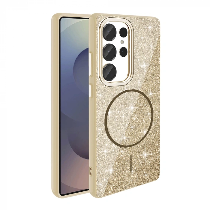 Galaxy S25 Ultra Kılıf M-safe Şarj Özellikli Parlayan Simli Zore Okso Kapak