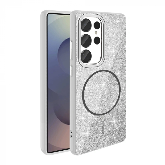 Galaxy S25 Ultra Kılıf M-safe Şarj Özellikli Parlayan Simli Zore Okso Kapak