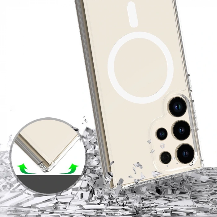 Galaxy S25 Ultra Kılıf M-safe Şarj Özellikli Şeffaf Sert PC Zore Embos Kapak