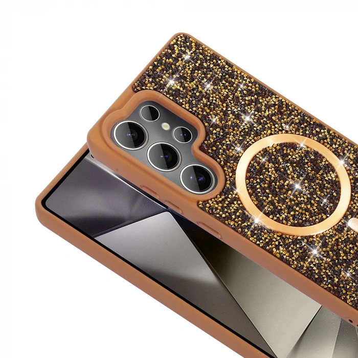 Galaxy S25 Ultra Kılıf Pırlanta Tasarımlı M-safe Şarj Özellikli Zore Mozaik Silikon Kapak