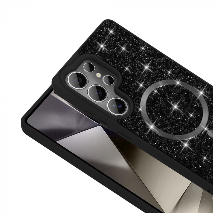 Galaxy S25 Ultra Kılıf Pırlanta Tasarımlı M-safe Şarj Özellikli Zore Mozaik Silikon Kapak