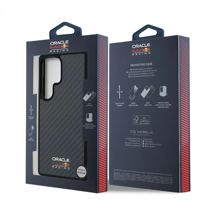 Galaxy S25 Ultra Kılıf Redbull Orjinal Lisanslı M-safe Şarj Özellikli Karbon Fiber Tasarımlı Parlayan Logolu Kapak