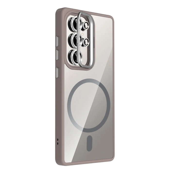 Galaxy S25 Ultra Kılıf Standlı ve Kamera Lens Hediyeli M-Safe Şarj Özellikli Zore Etro Kapak