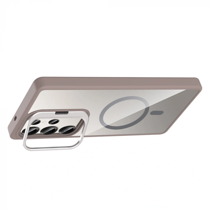 Galaxy S25 Ultra Kılıf Standlı ve Kamera Lens Hediyeli M-Safe Şarj Özellikli Zore Etro Kapak