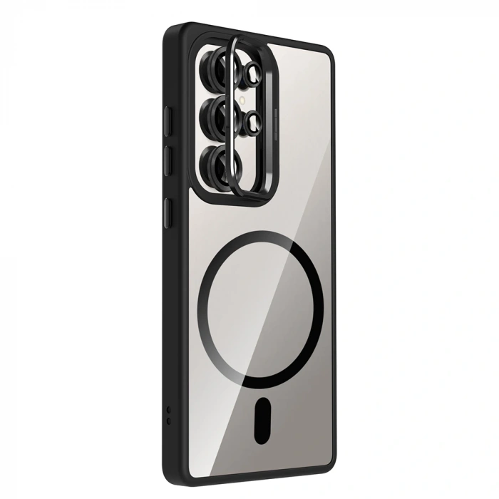 Galaxy S25 Ultra Kılıf Standlı ve Kamera Lens Hediyeli M-Safe Şarj Özellikli Zore Etro Kapak