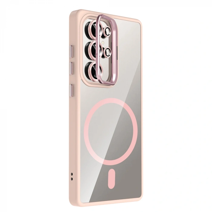 Galaxy S25 Ultra Kılıf Standlı ve Kamera Lens Hediyeli M-Safe Şarj Özellikli Zore Etro Kapak