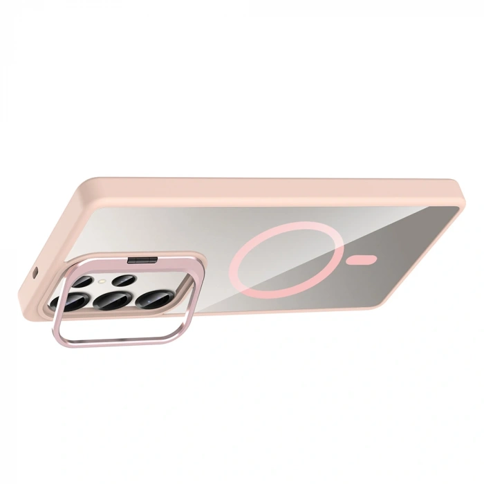 Galaxy S25 Ultra Kılıf Standlı ve Kamera Lens Hediyeli M-Safe Şarj Özellikli Zore Etro Kapak