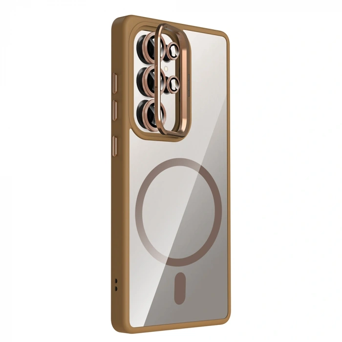 Galaxy S25 Ultra Kılıf Standlı ve Kamera Lens Hediyeli M-Safe Şarj Özellikli Zore Etro Kapak