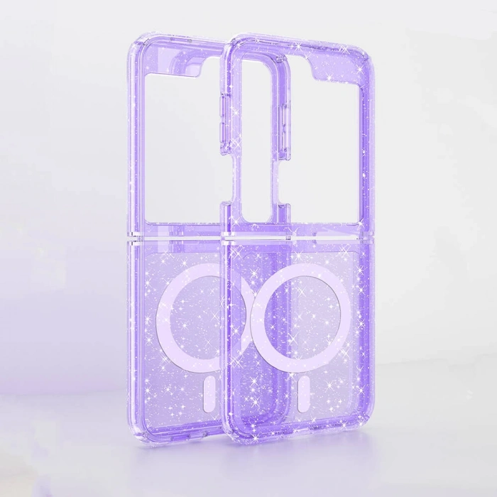 Galaxy Z Flip 6 Kılıf M-safe Şarj Özellikli Parlayan Simli Saydam Renkli Zore Allstar Kapak