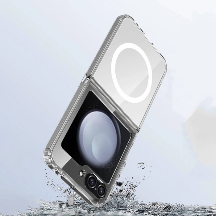 Galaxy Z Flip 6 Kılıf M-safe Şarj Özellikli Şeffaf Sert PC Zore Embos Kapak