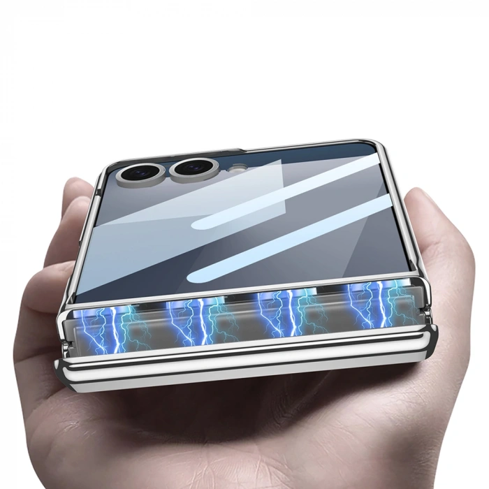 Galaxy Z Flip 7 Kılıf Kamera Korumalı Şeffaf Tasarımlı Zore Lego Standlı Kapak