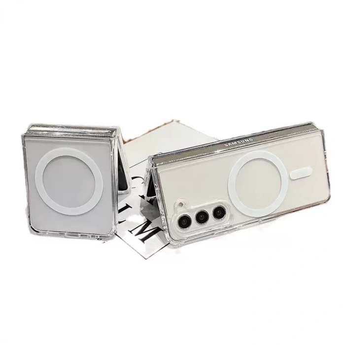 Galaxy Z Flip 7 Kılıf M-safe Şarj Özellikli Şeffaf Sert PC Zore Embos Kapak