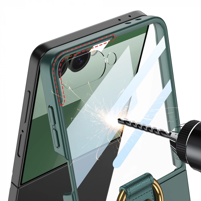 Galaxy Z Flip 7 Kılıf M-safe Şarj Özellikli Zore Kıpta Yüzüklü Flip Sert Kapak