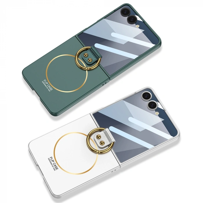 Galaxy Z Flip 7 Kılıf M-safe Şarj Özellikli Zore Kıpta Yüzüklü Flip Sert Kapak