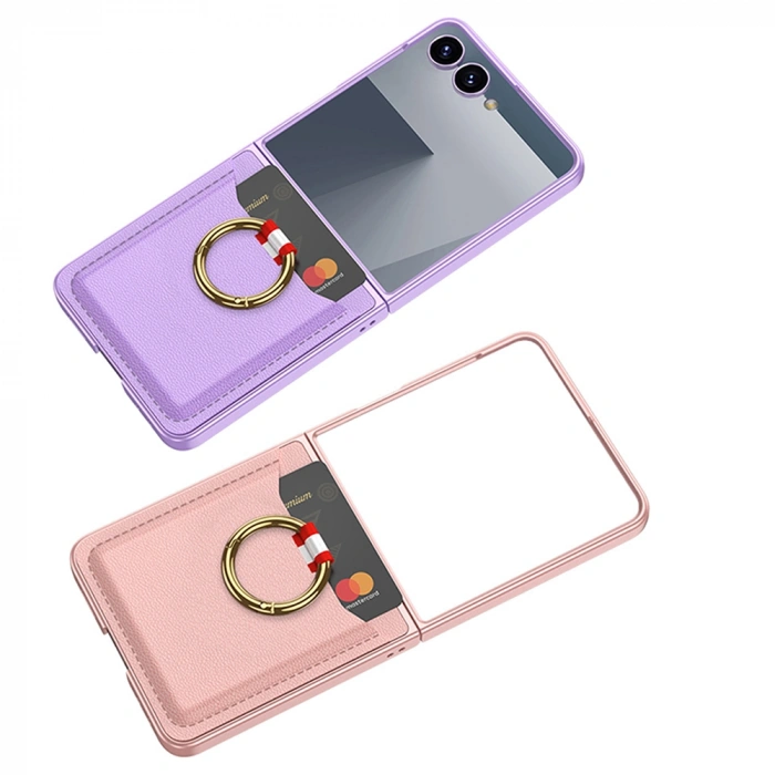 Galaxy Z Flip 7 Zore Kıpta Yüzüklü Kartlıklı Kapak