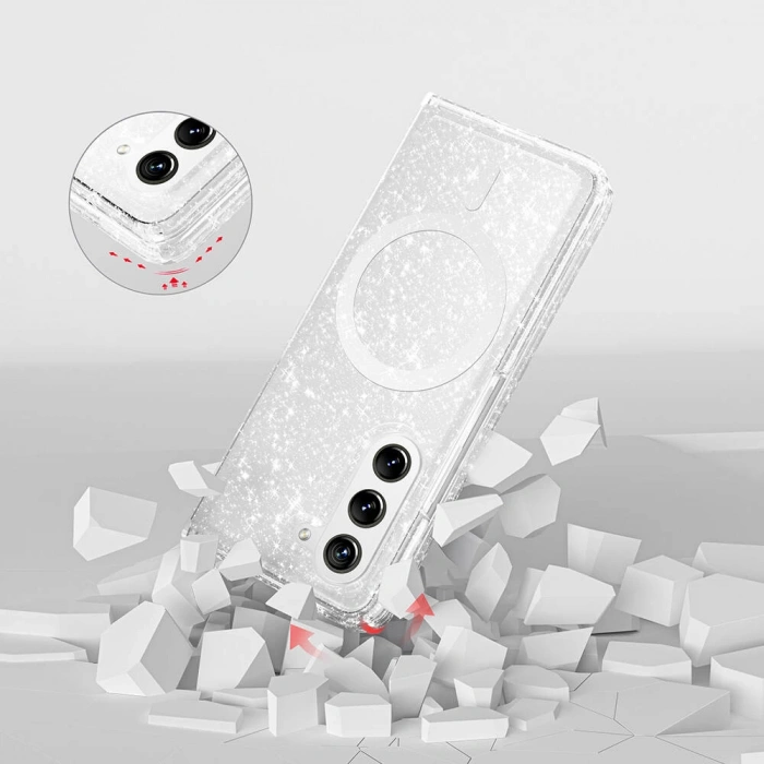 Galaxy Z Fold 6 Kılıf M-safe Şarj Özellikli Parlayan Simli Saydam Renkli Zore Allstar Kapak